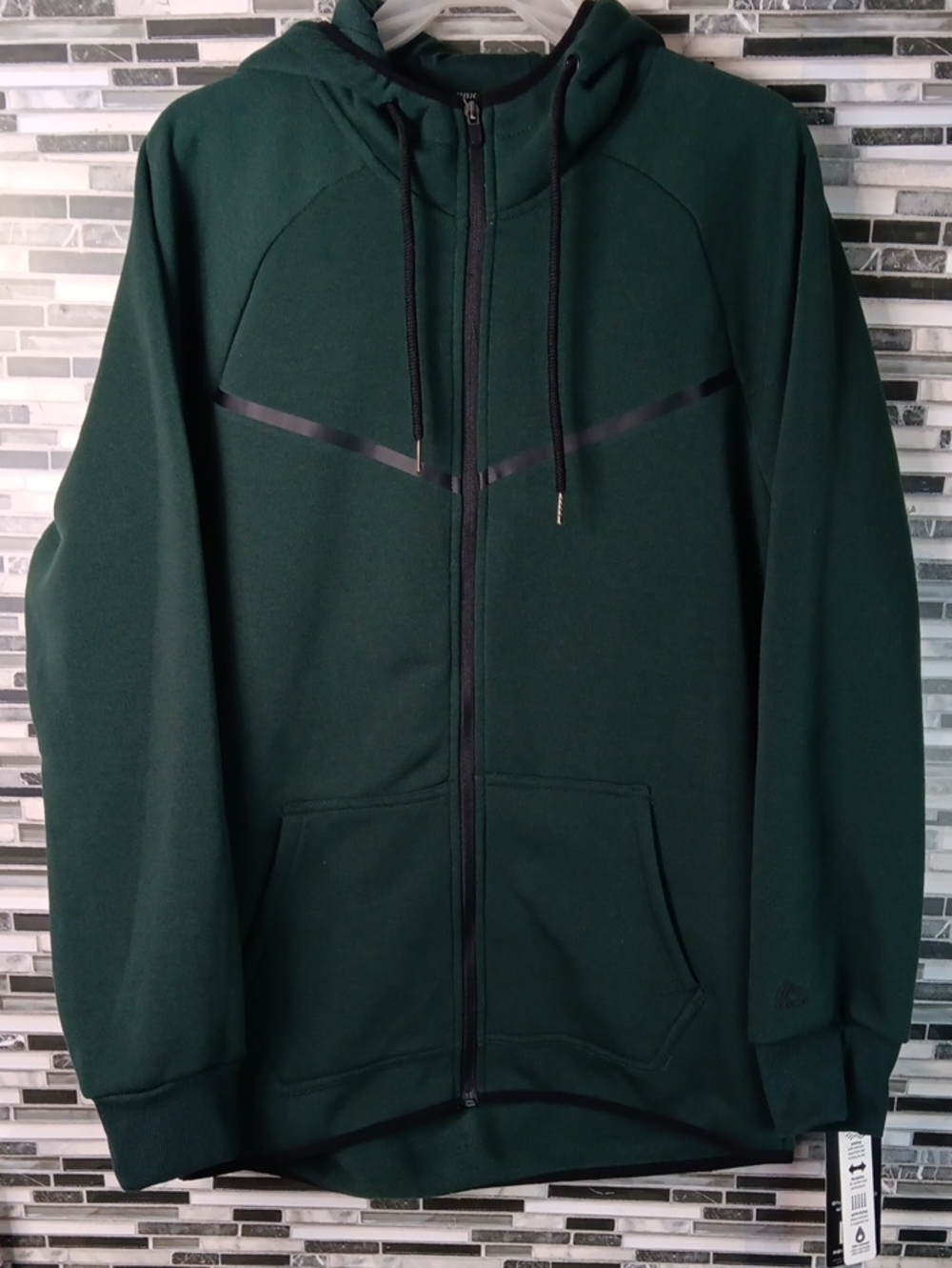NWT Mens RBX Dark Green XL Full Zip Hoodie Longsleeve Pouch Pocket